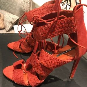 New Zara Orange Suede Lace Up Sandals sz40
